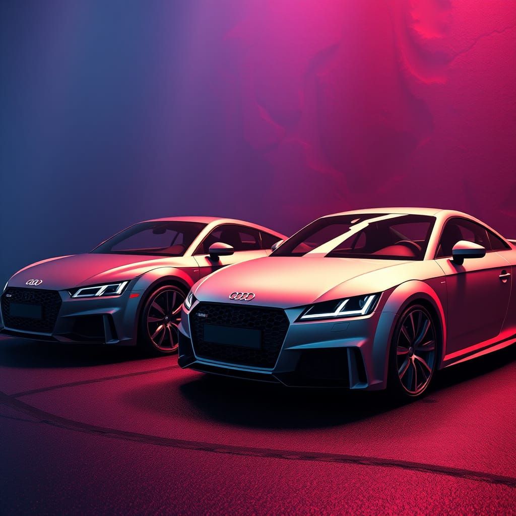 Audi TT and R8 in Dreamlike, High-Tech Fantasy Environment