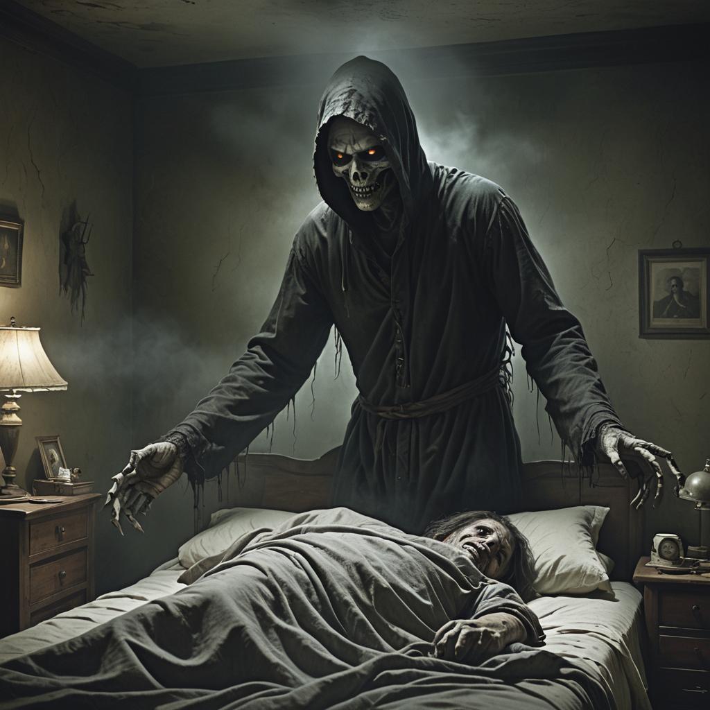 Sleep paralysis nightmare of dead eyes dark figure if it tou...
