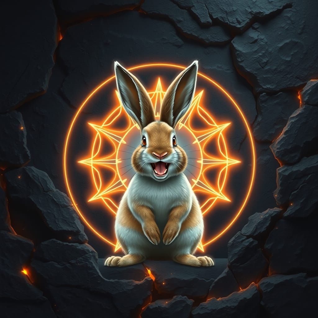 Rabbit Enclosed in Glowing Geometric Symbol