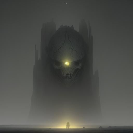 Barren Planet's Luminescent Warning: Grayscale Horror