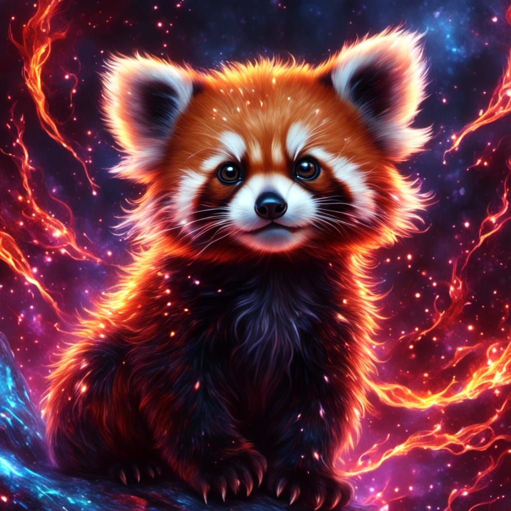 Fierce Baby Red Panda with Electric Flames