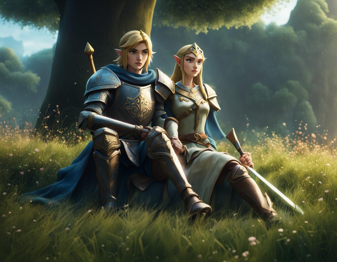 Knight Link and Princess Zelda in Field, Detailed Matte Pain...
