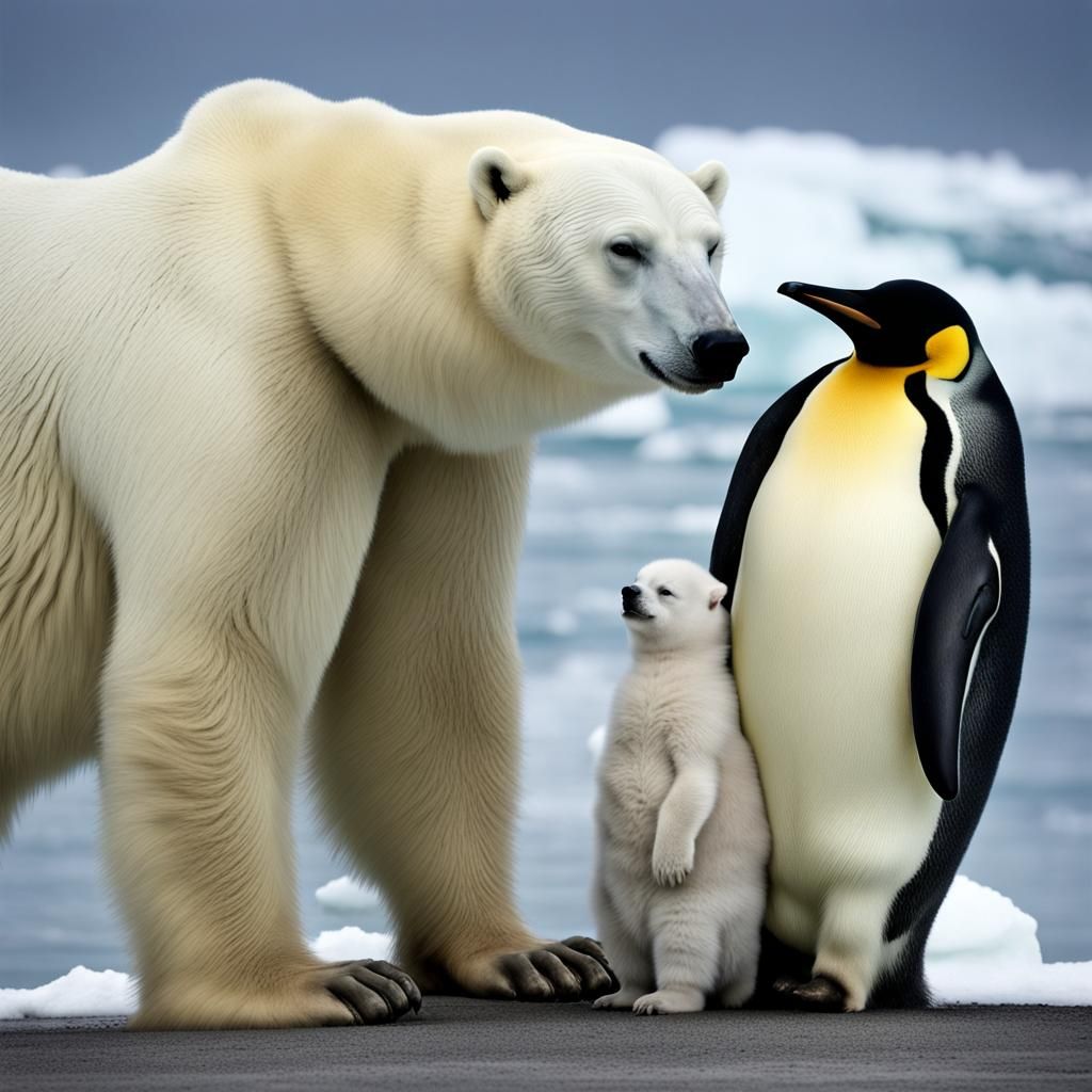 Polar Bear and Penguin Equator Portrait