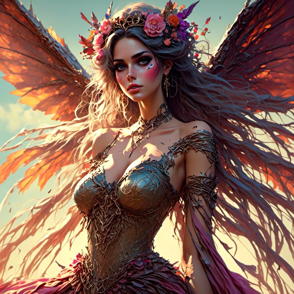 Curvy Fairy Woman in a Detailed Fantasy Landscape