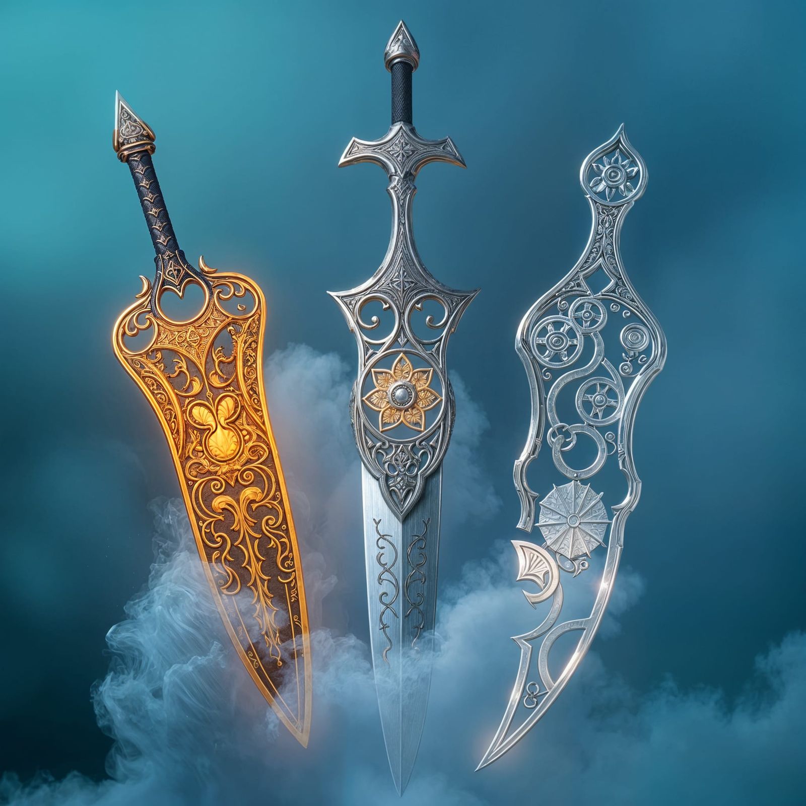 Surreal Blades in Ethereal Mist, a Blend of Celtic and Cyber...