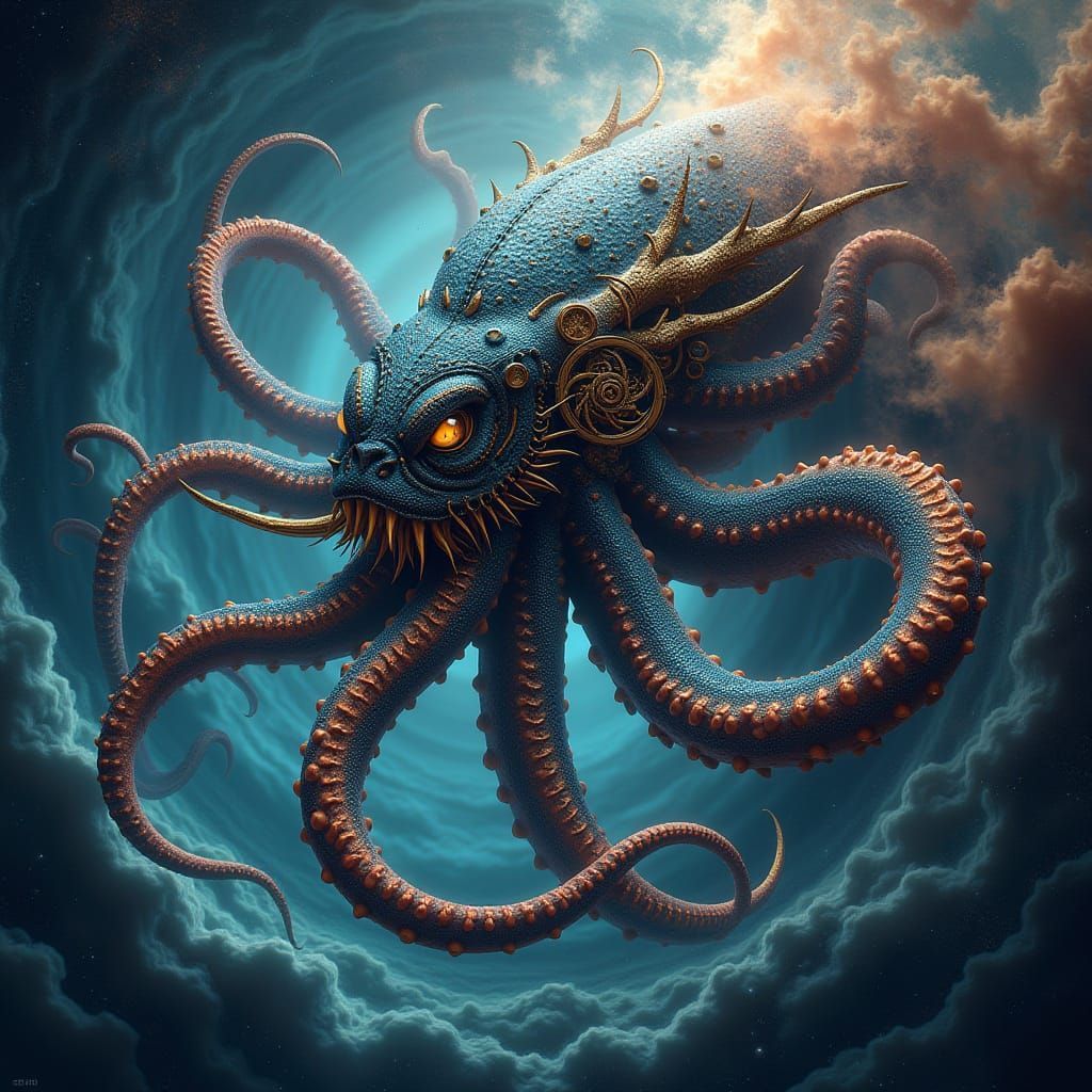 Octopi-Dragon Hybrid in Biomechanical Surrealism