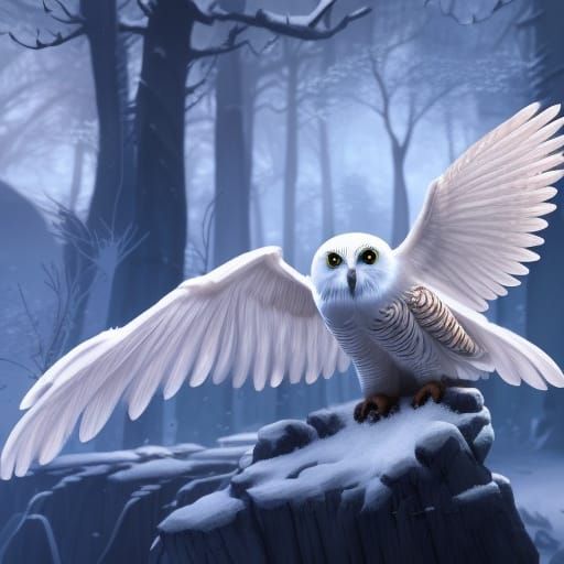 Cute Snow Owl in Detailed Matte Painting