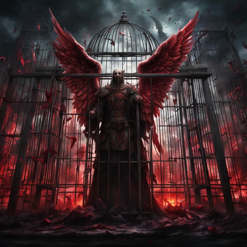 Bloody Angel Wings in Cage: Dramatic Digital Art