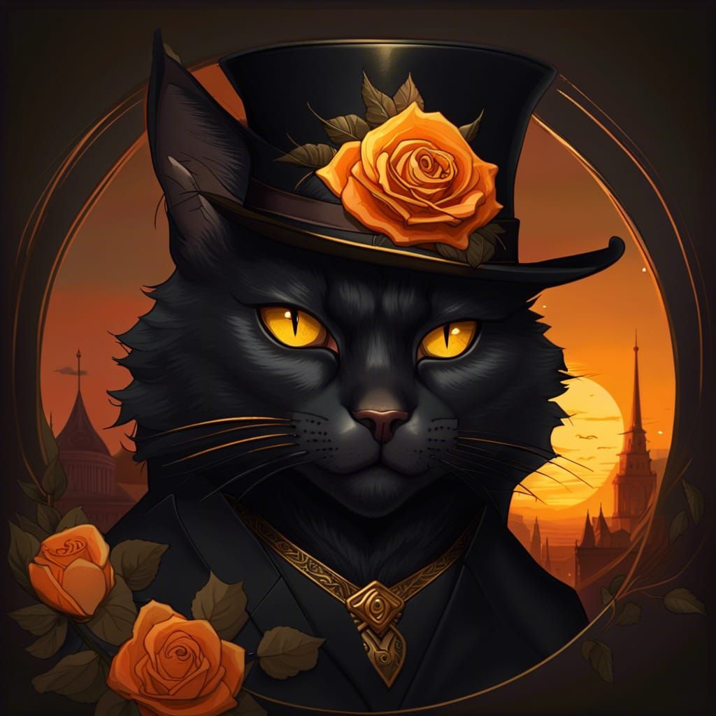 Gothic Black Cat Portrait at Sunset