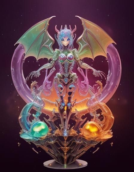 Rainbow Slime Chimera Girl with Dragon Wings