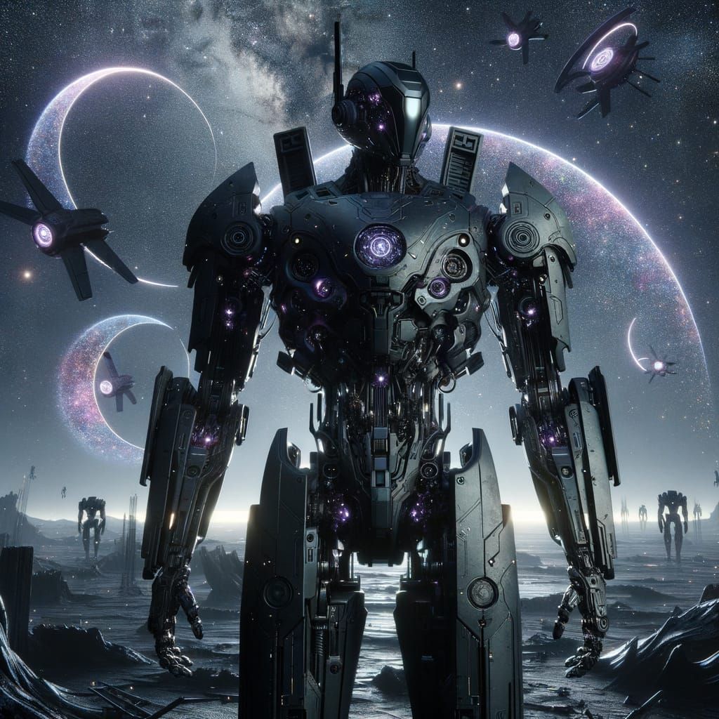 Gundam Mecha in Cosmic Battlefield, 3D Render