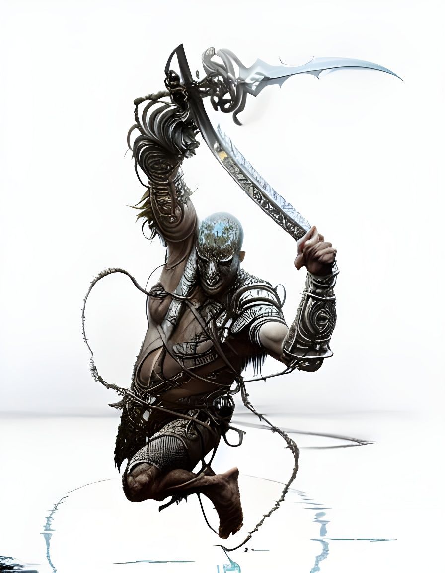 Ornate Warrior Reflected in Water: Digital Illustration