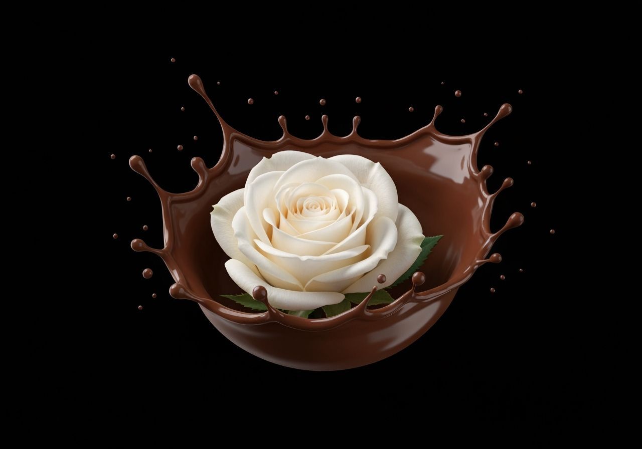 White Rose in Chocolate Splash, Photorealistic Style