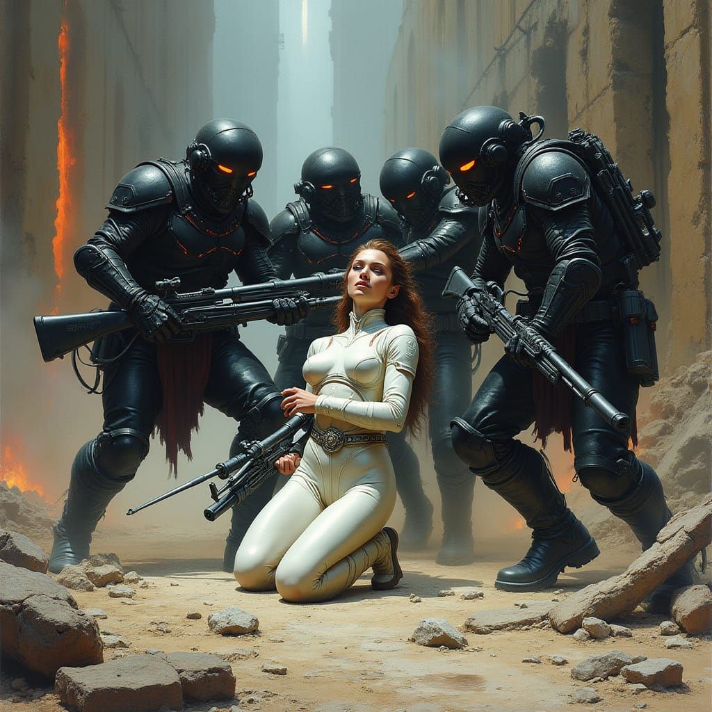 Orks Overwhelm Elven Warrior in Gritty 80s Fantasy Battle Sc...