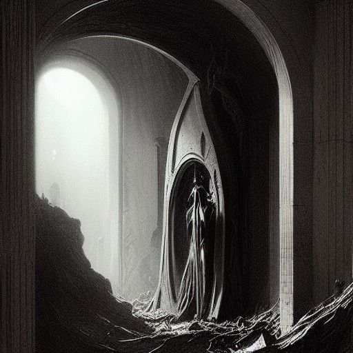 Horrific Death Portal in Engraving Style