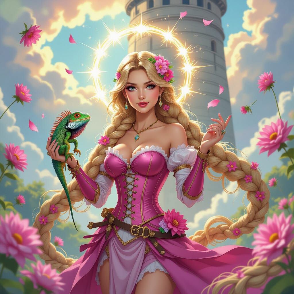 Armored Princess with Iguana Guarding Tower Entrance