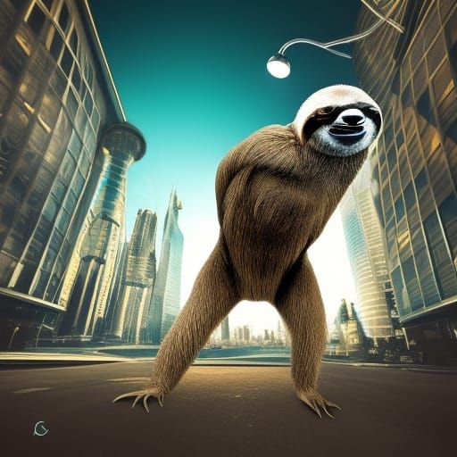 Fractal Chrome Sloth in Chromepunk City