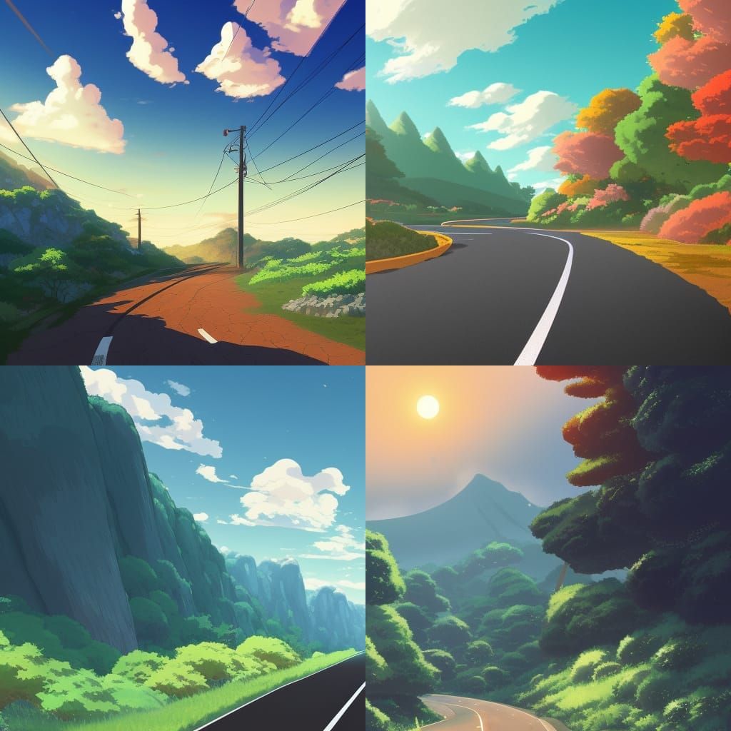 Mountain Road in Studio Ghibli Anime Style