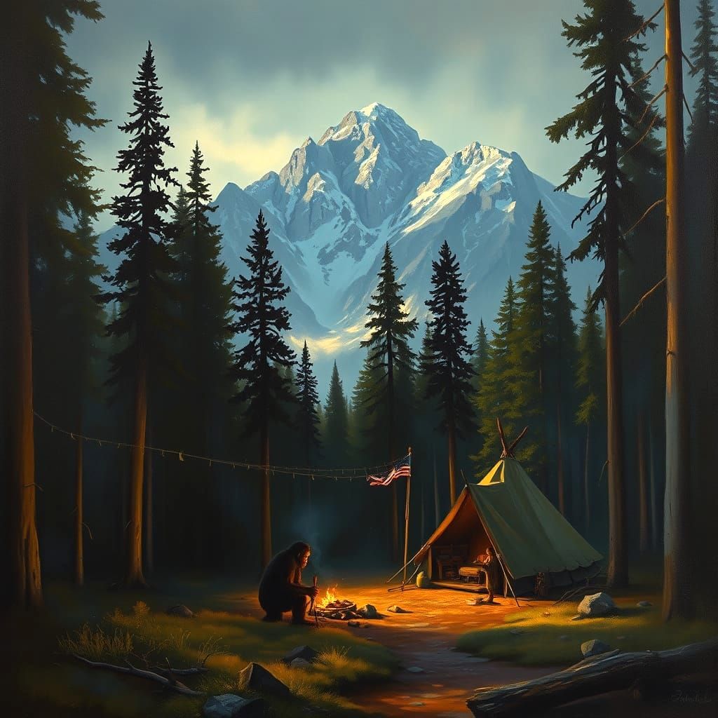 Sasquatch in Tenebrism Oil Painting