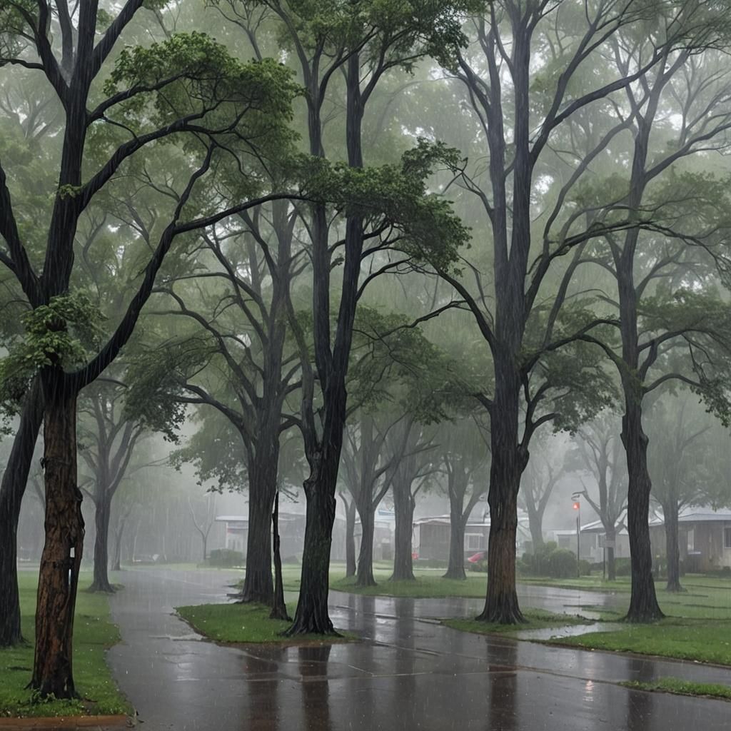 Heavy Rain Through Trees: A Natural Scene