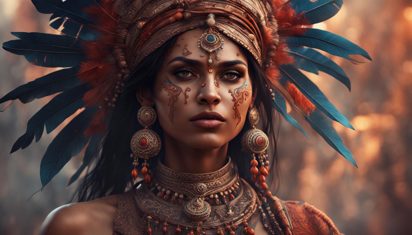 Detailed Matte Painting of Native American Woman