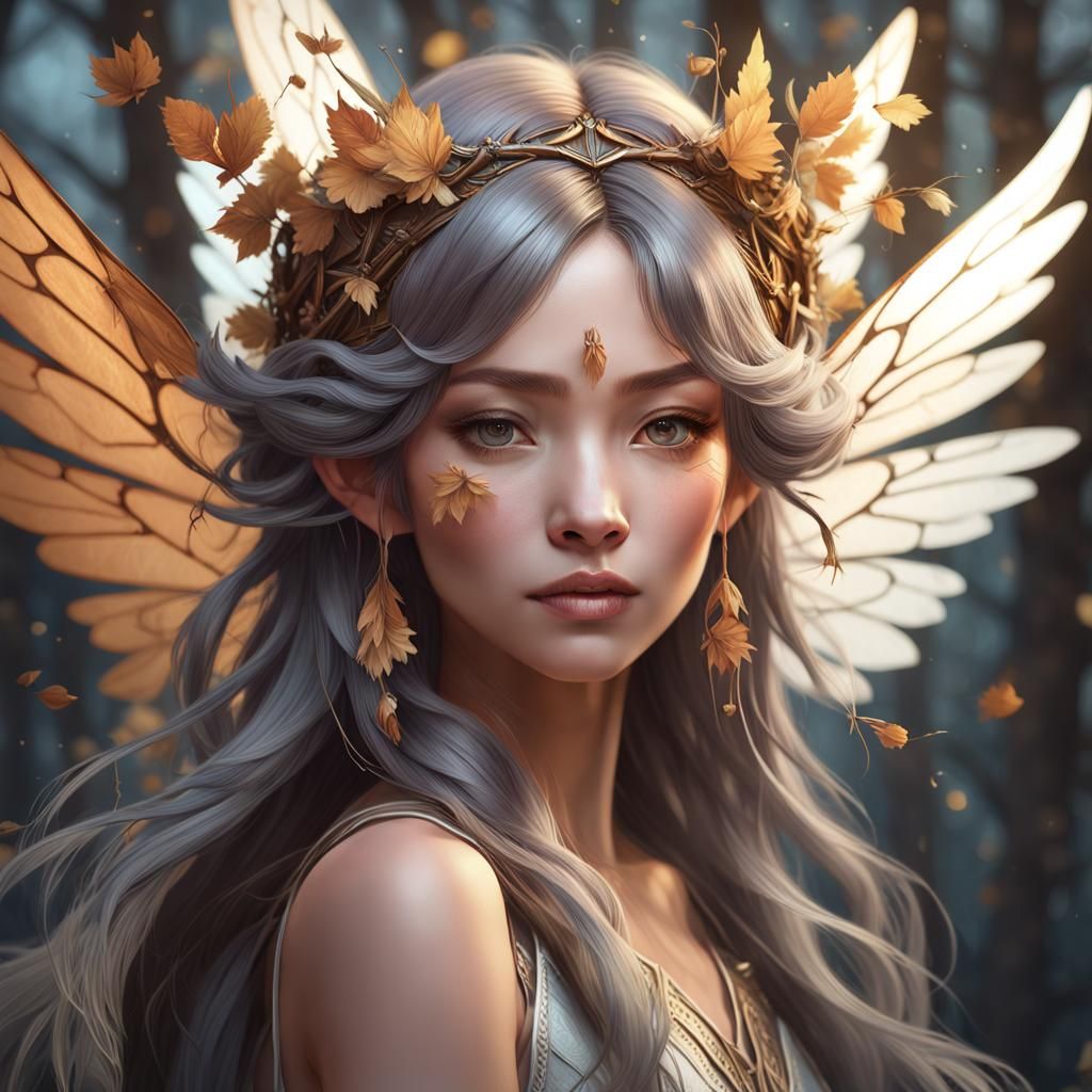 Wolf Fairy Portrait in Art Nouveau Style