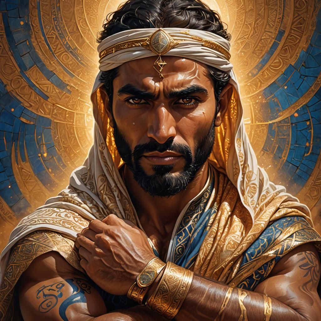 Fantasy Portrait of Muscled Arab Man in Golden Light