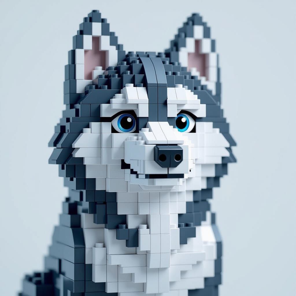 Siberian Husky Lego Sculpture in Digital Art Style