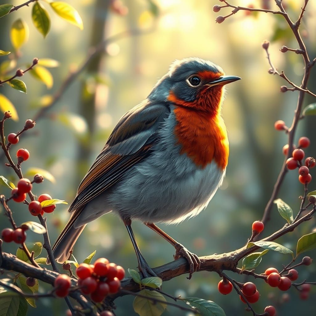 Hyperrealistic Robin Displaying Feathers in Forest