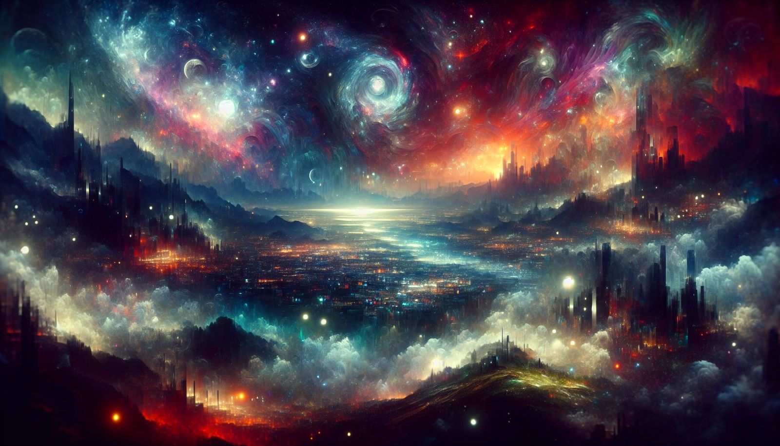 Dark Cosmic Landscape in Concept Art Style