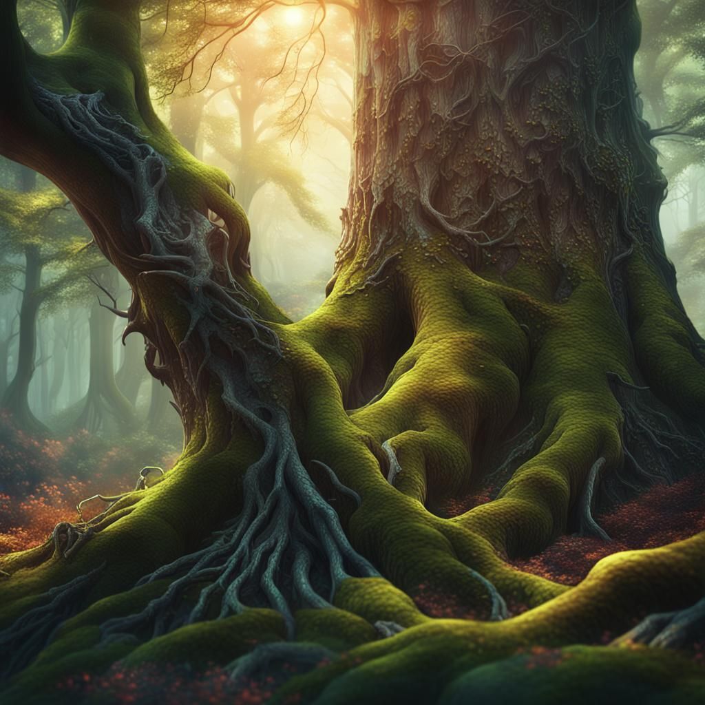 Enchanted Tree Reveals a Dryad in Forest