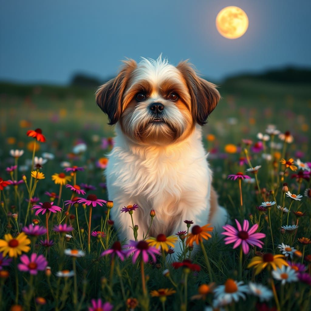 Whimsical Shih Tzu Mix Under Full Moon Glow