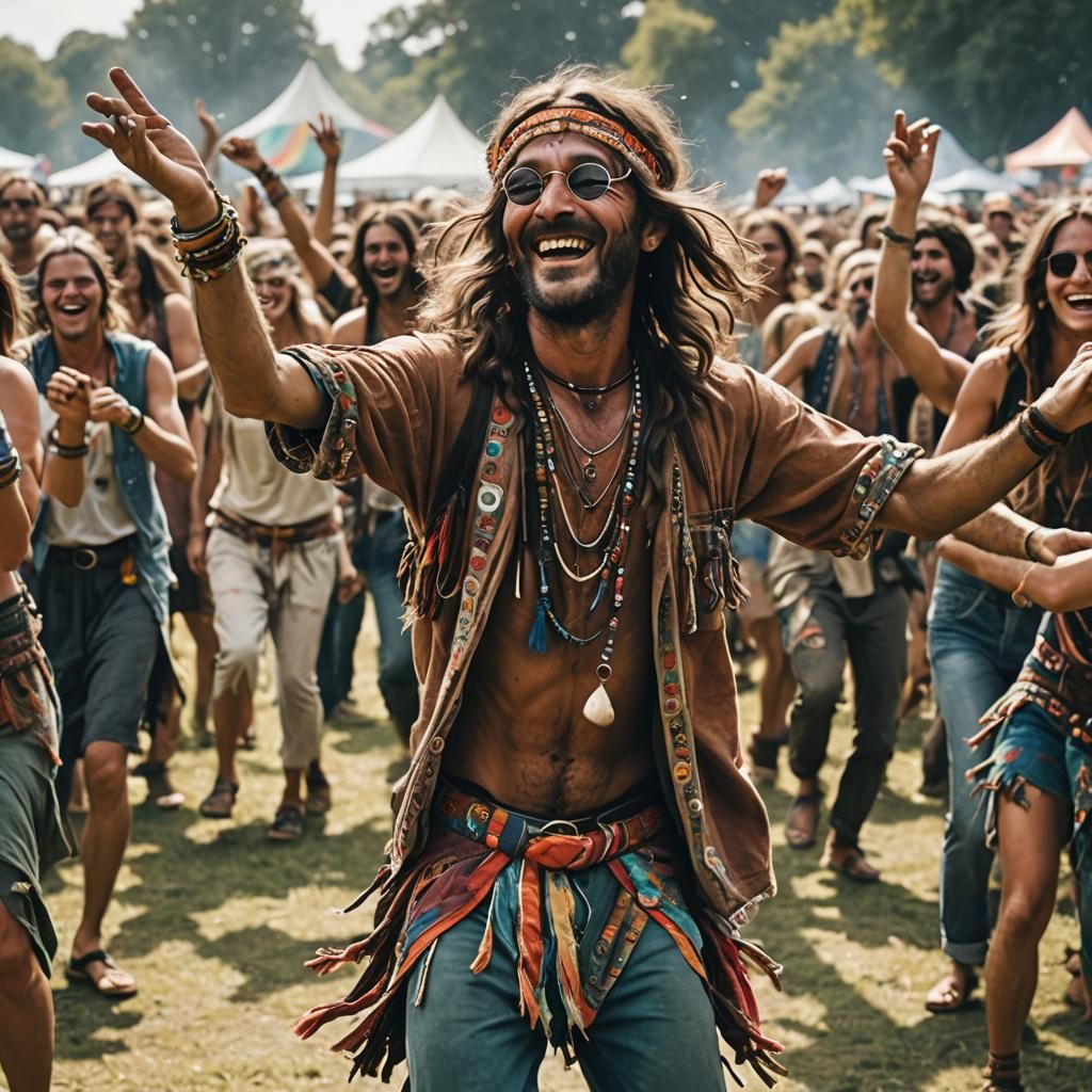 Happy Hippie Dancing at a Festival