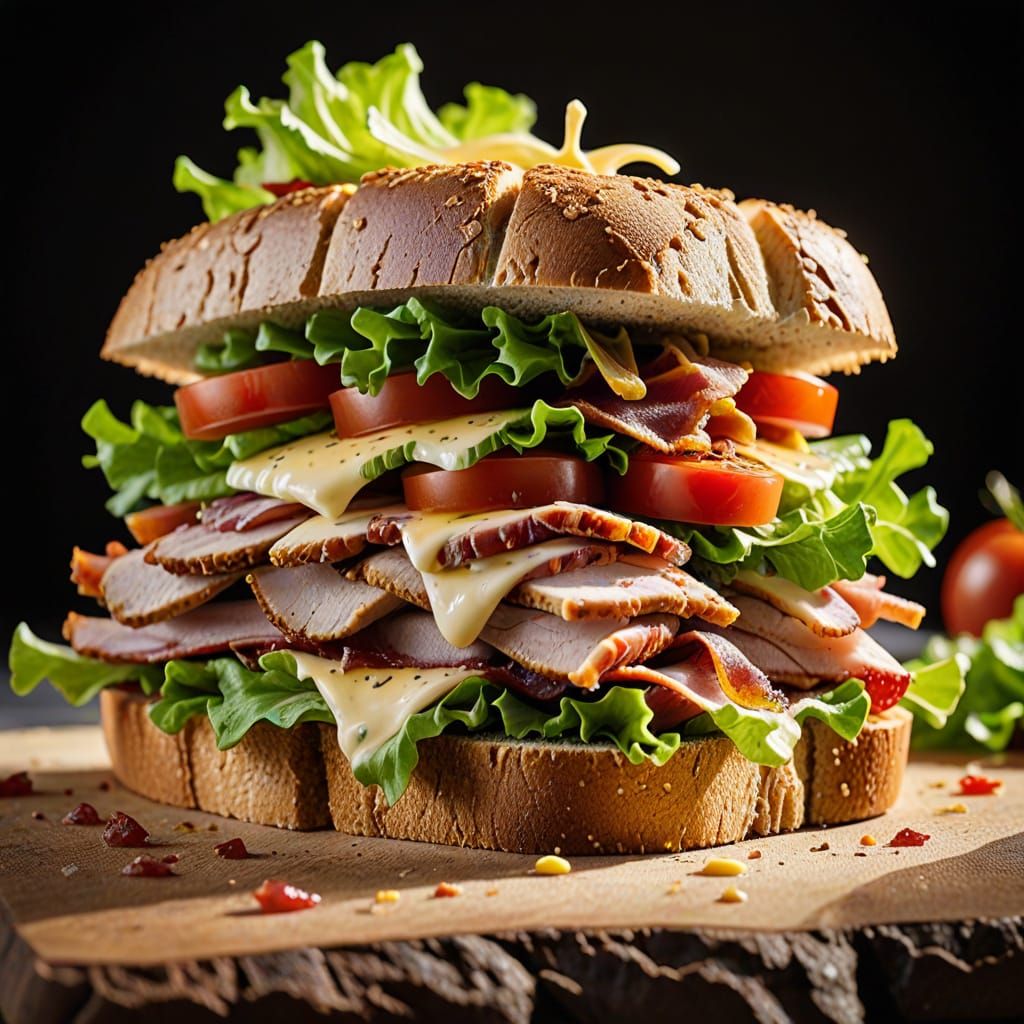 Macro Food Photo: Sliced Turkey Sandwich