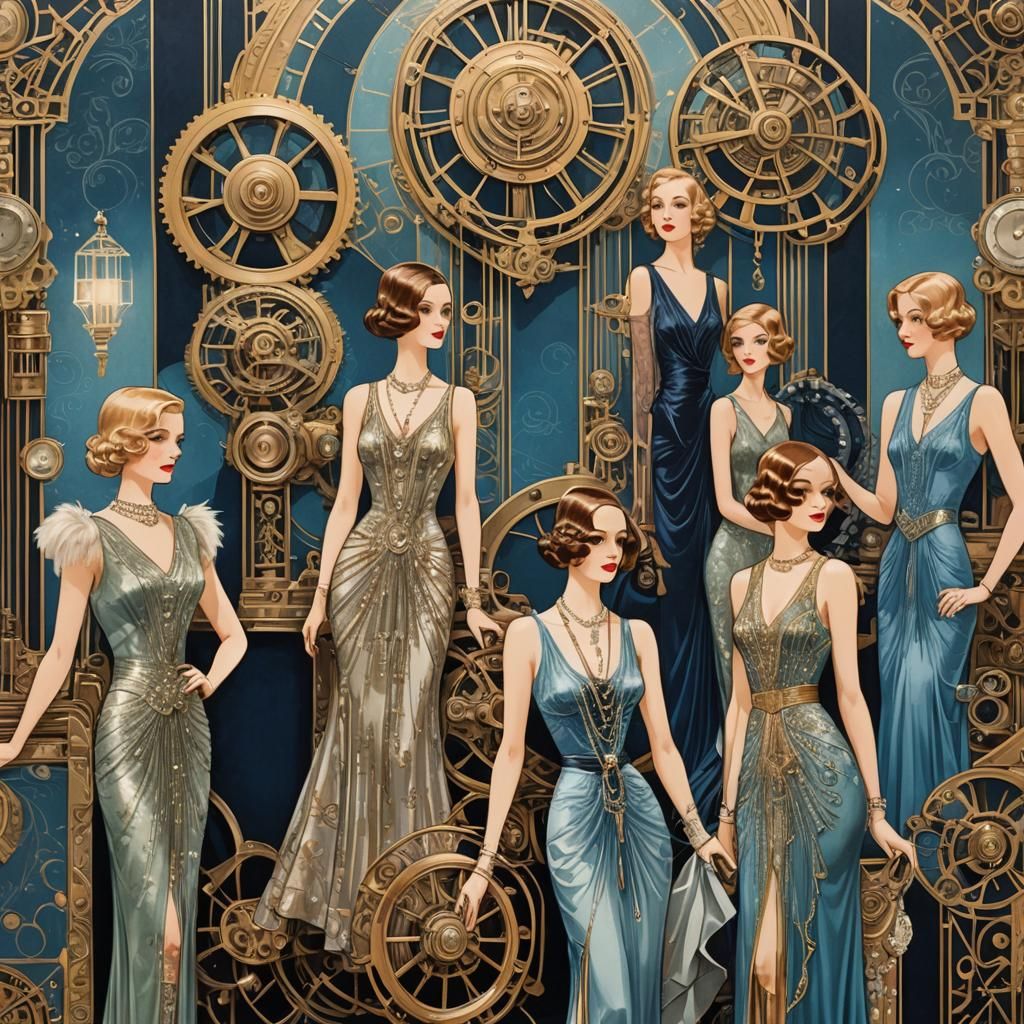 Art Deco Scrapbook Page with Steampunk Engine