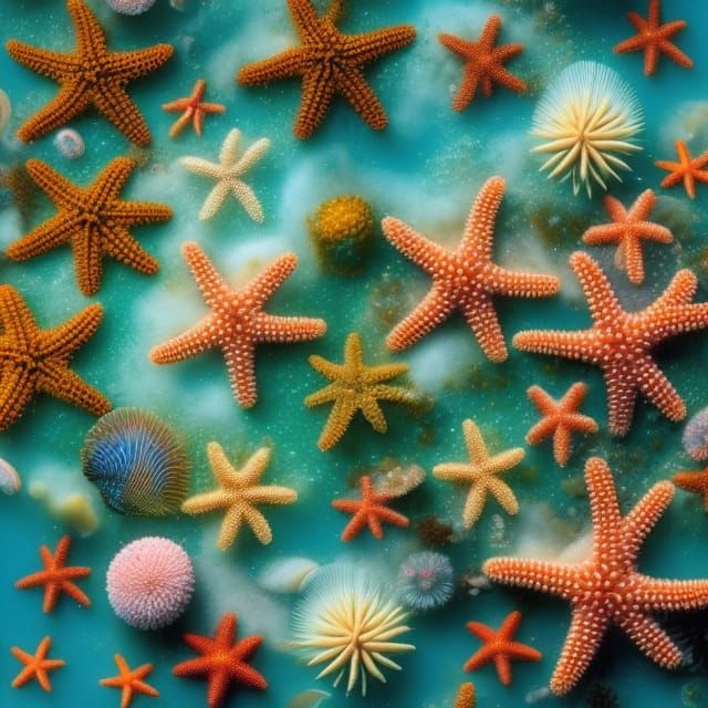 Vibrant Underwater Starfish Garden in Photoillustration Styl...