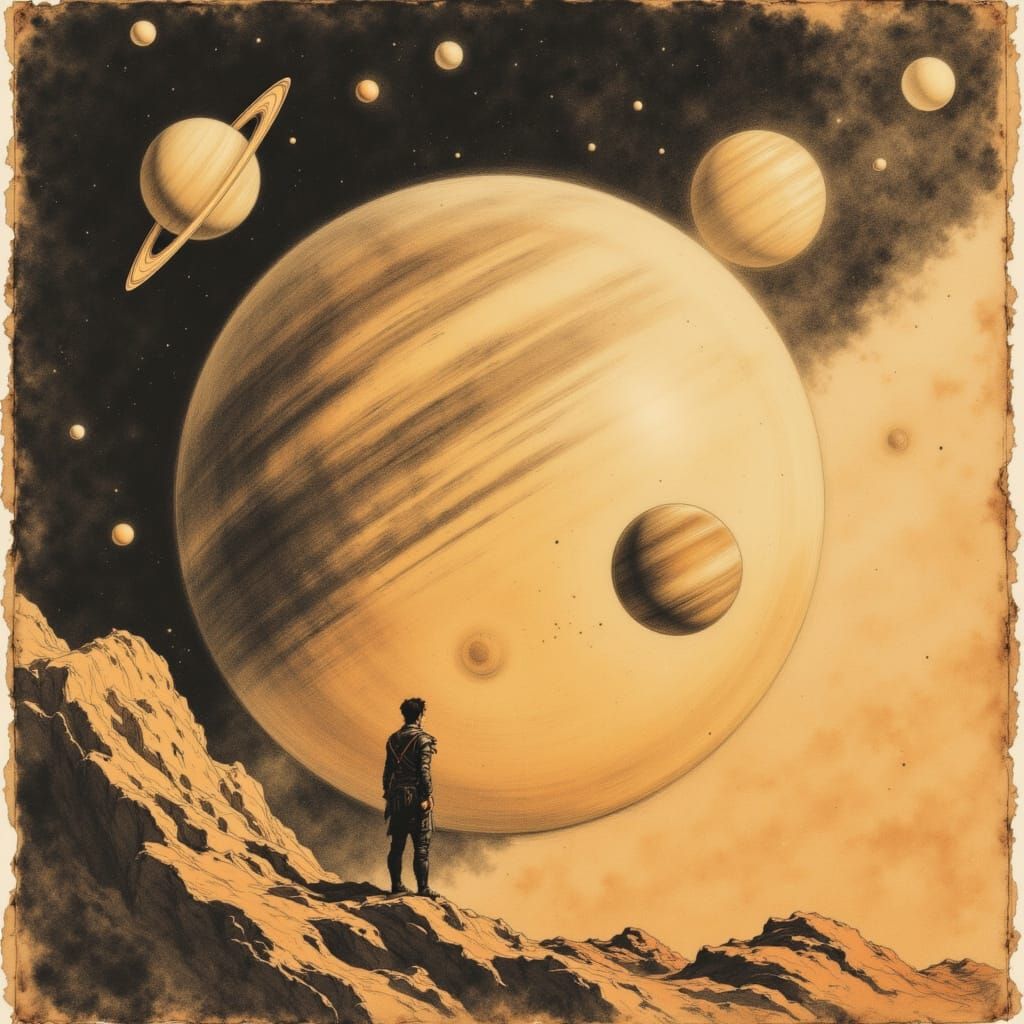 Vintage Planets Illustration from The Elder Scrolls