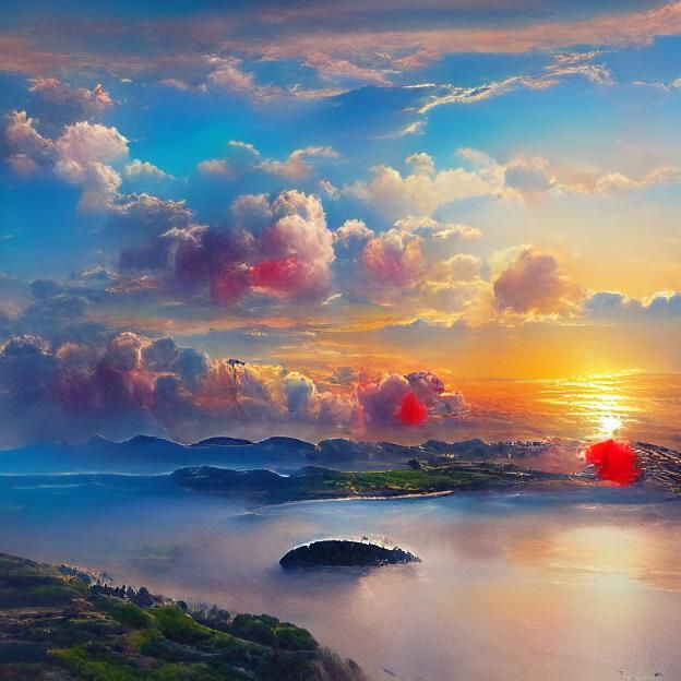 Bird's Eye View of Estuary with Red Flowers