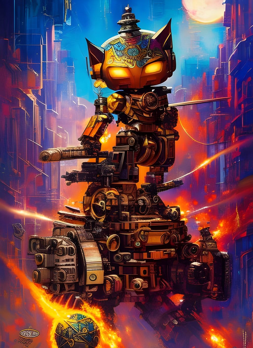 Adorable Explosion Robot Chibi Warrior Machine Poster
