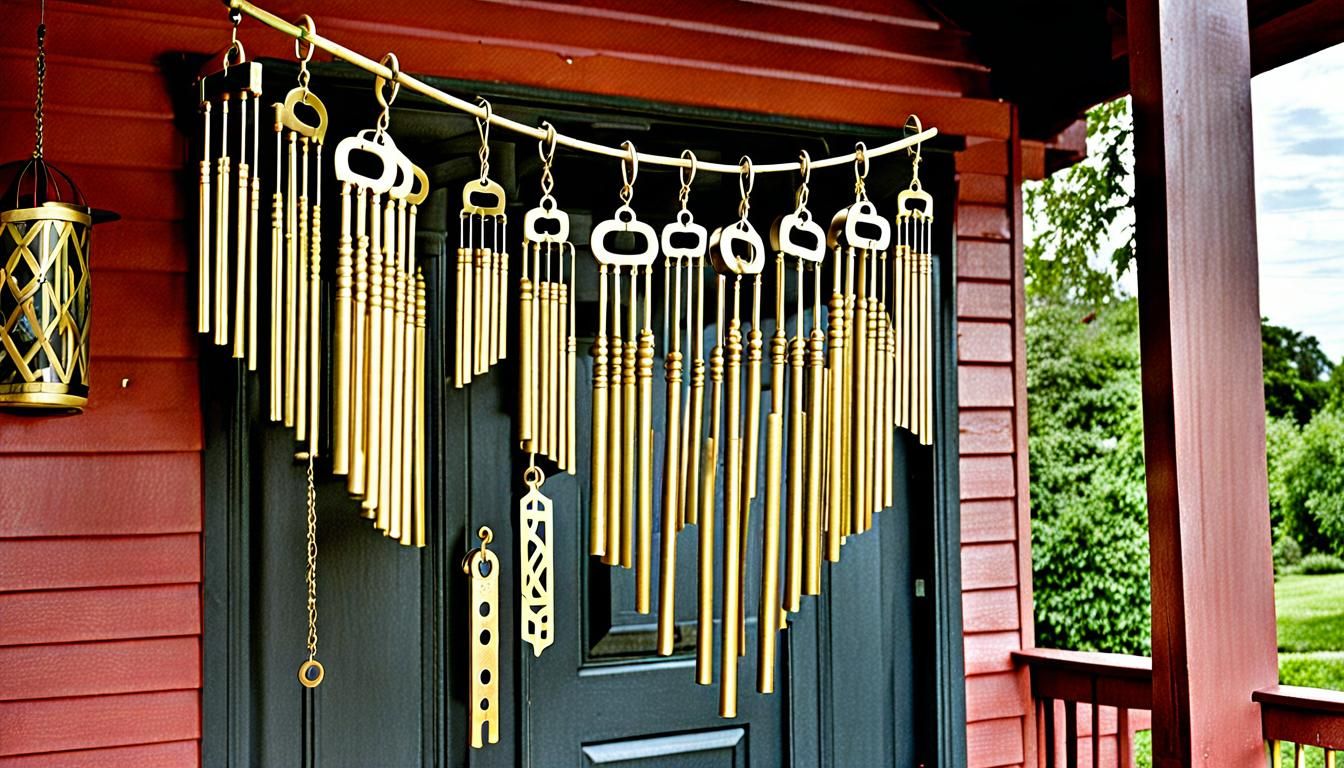 Brass Key Wind Chimes on Front Porch