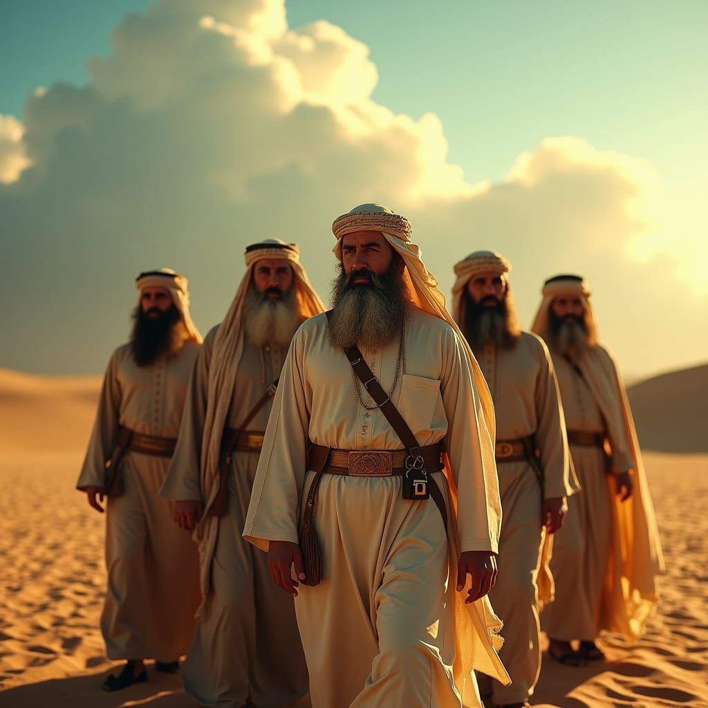 Men in Arabic Attire in Desert Landscape