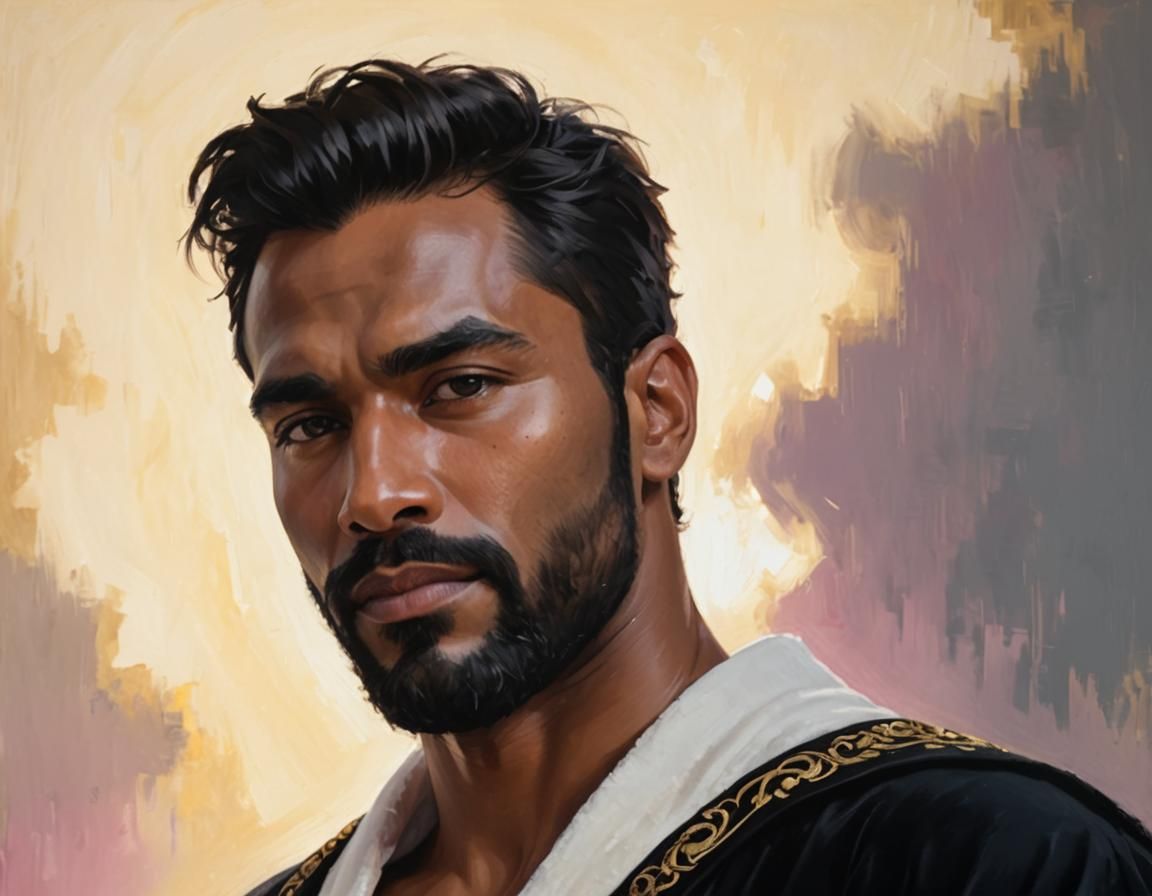 Velazquez-Inspired Portrait of Man with Beard as Impasto Pai...