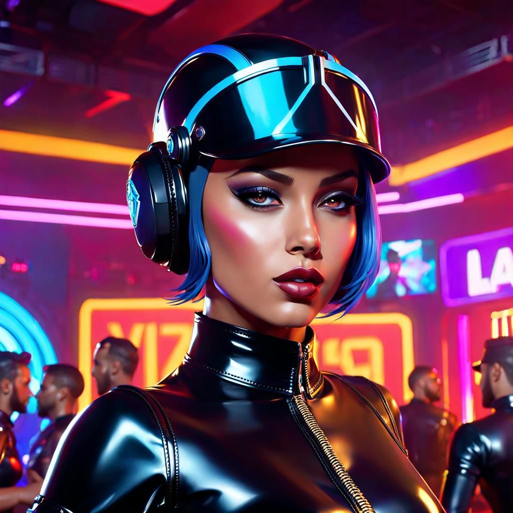 Police Woman in Latex Outfit, Detailed Digital Art