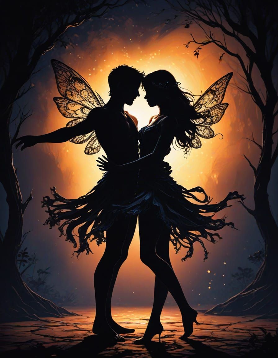 Enchanted Fairytale Couple Dances Under Starry Night Sky