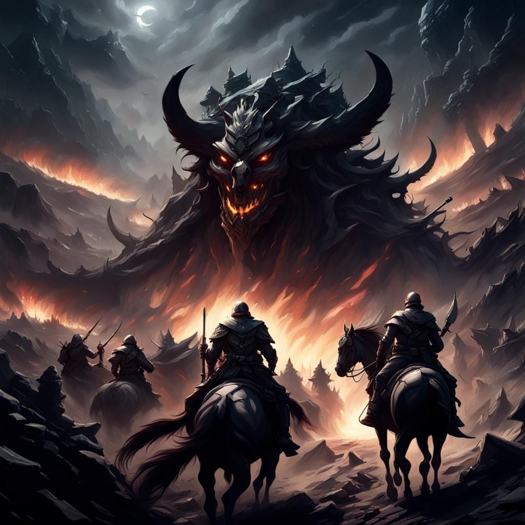 Epic Battlefield Scene in Dark Fantasy Style