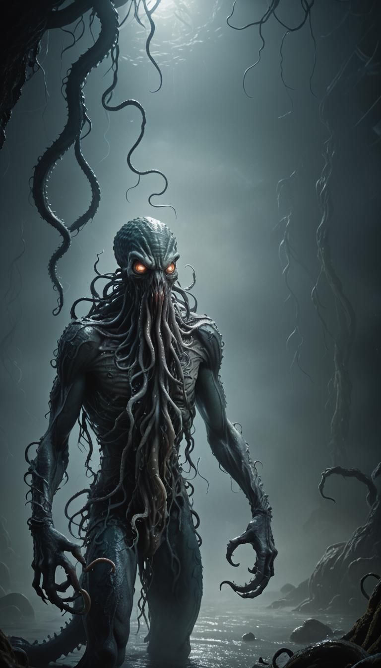 Handsome Tentacled Monster in Dimly Lit Mist