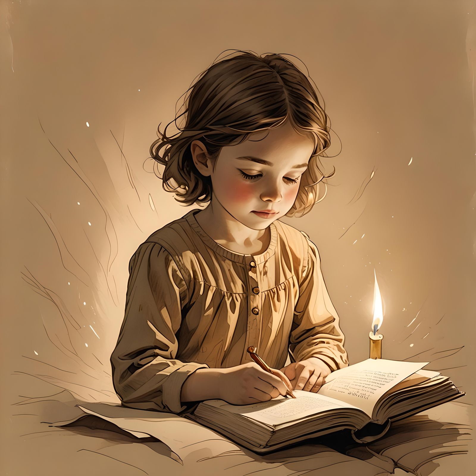 Whimsical Storybook Illustration of Child Reading
