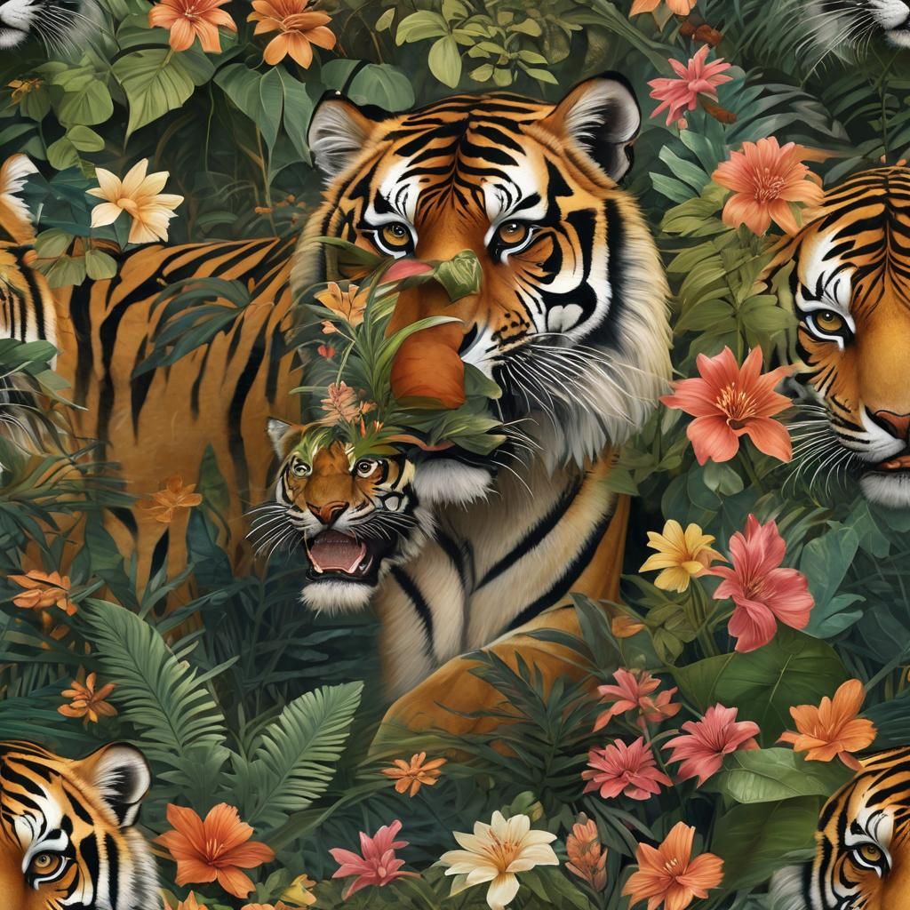 Beautiful Tiger Coexisting Peacefully in Lush Selva