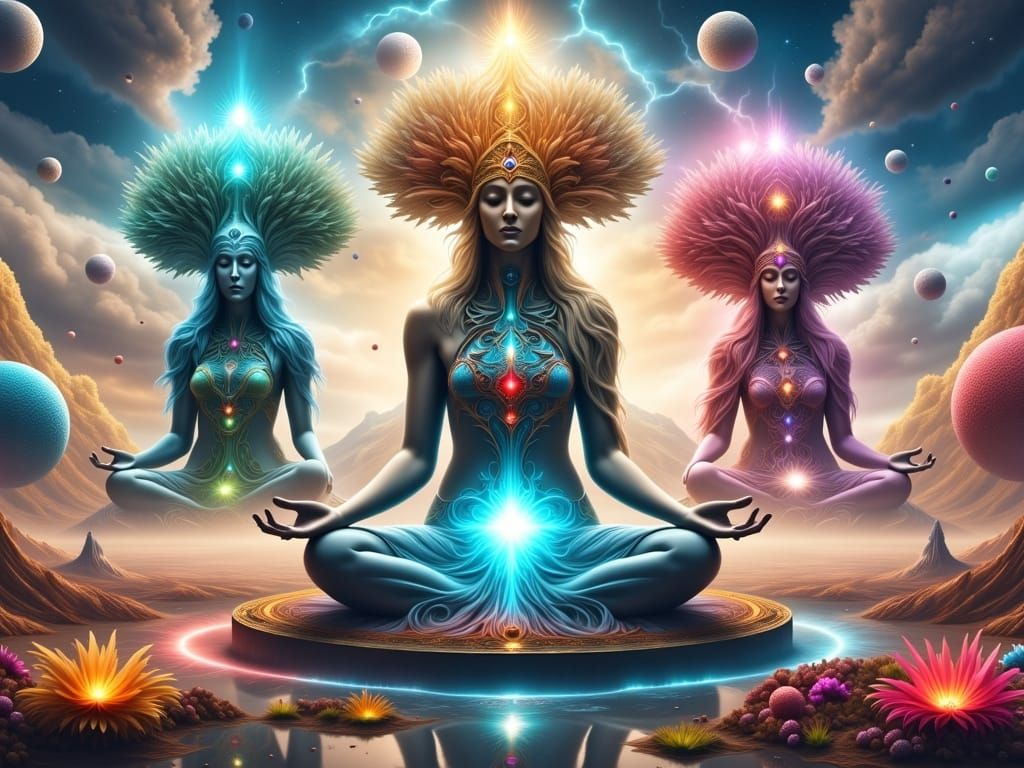 Alien high-priestess in meditation.