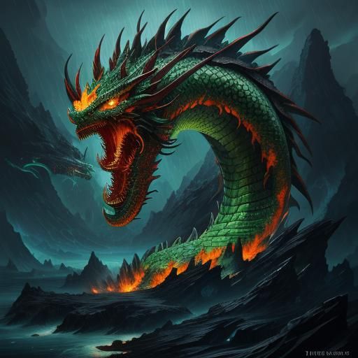 Jade Fire Dragon in Detailed Matte Painting